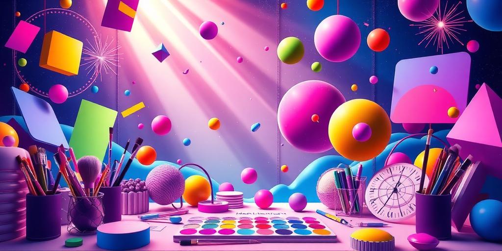 Creative graphic design workspace with digital tools and modern branding elements