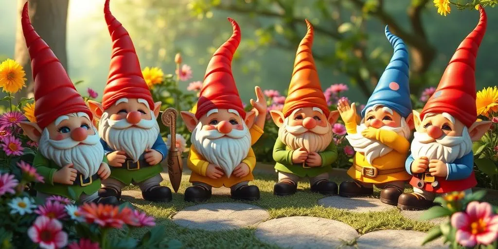 Funny attitude gnomes in garden