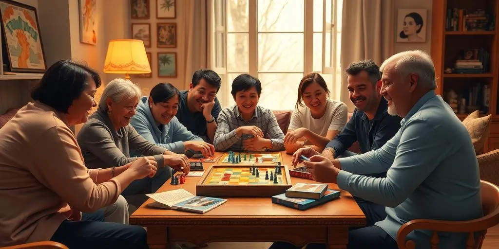 family playing board games indoors