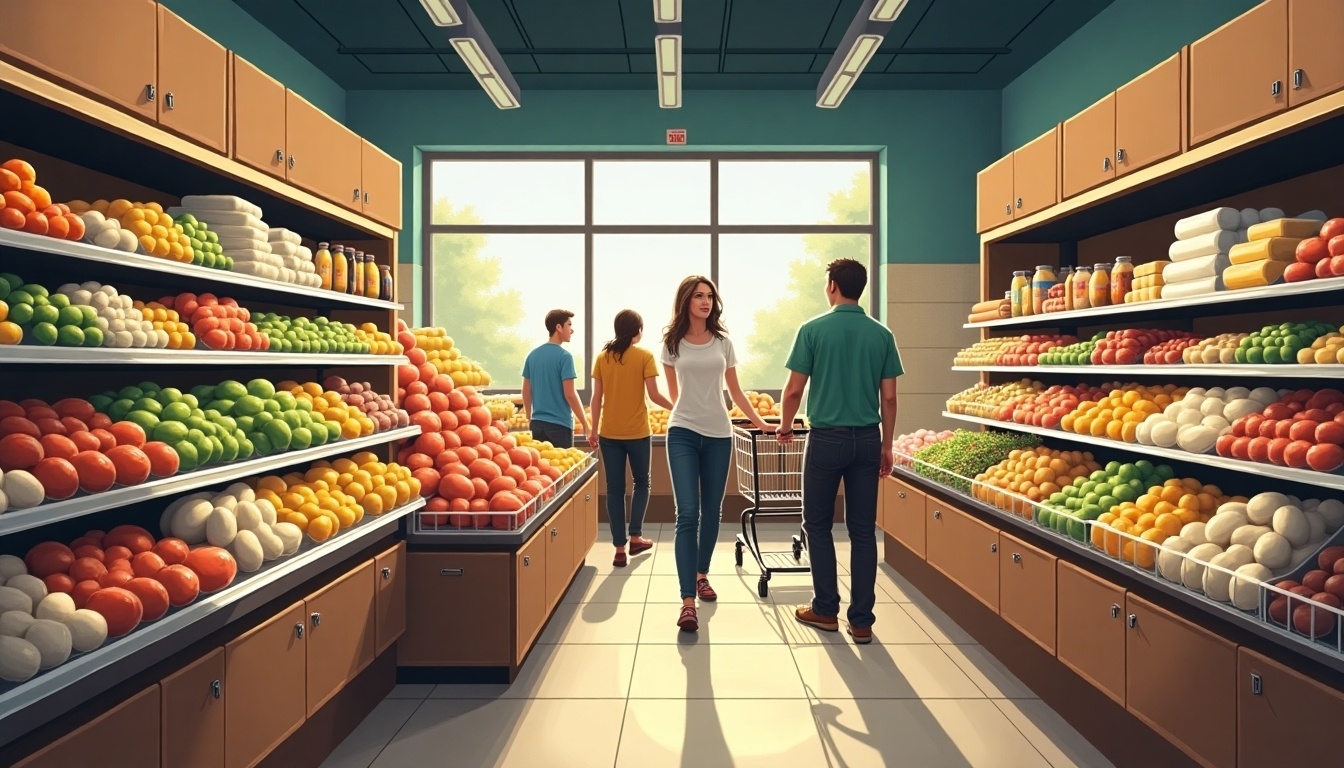 grocery store worker stocking shelves