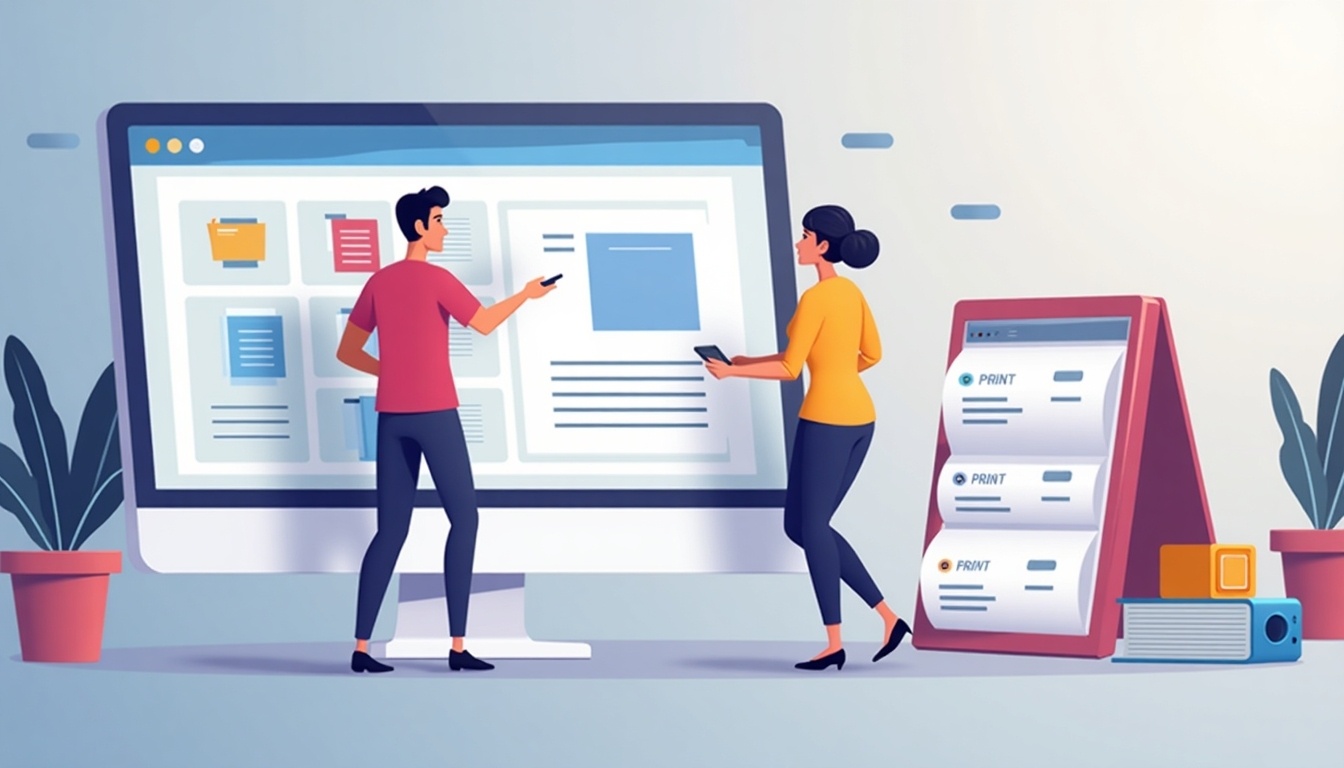 illustration of print-on-demand service workflow for designers